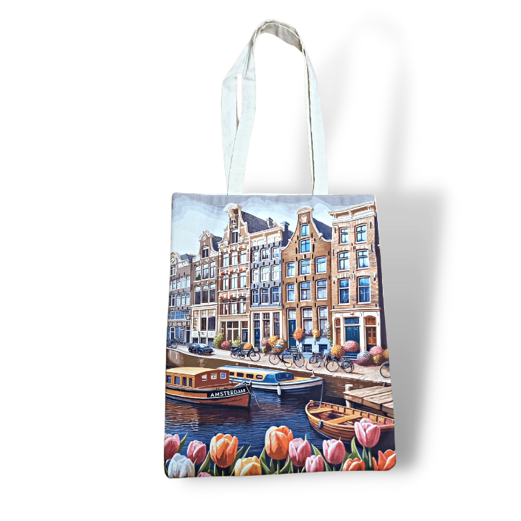 TRAAGOODS.COM - Wholesale Tote Bag - Women's - Amsterdam Canvas Bag Canalboat + Tulips0