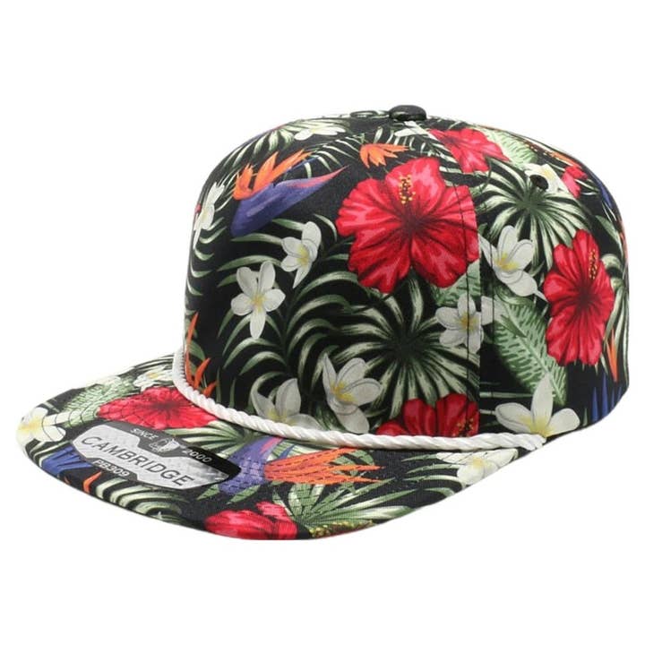 DOBBI - Wholesale Flat-brimmed cap – Unisex - CAMBRIDGE 5 PANEL UNSTRUCTURED FLORAL ROPE HAT