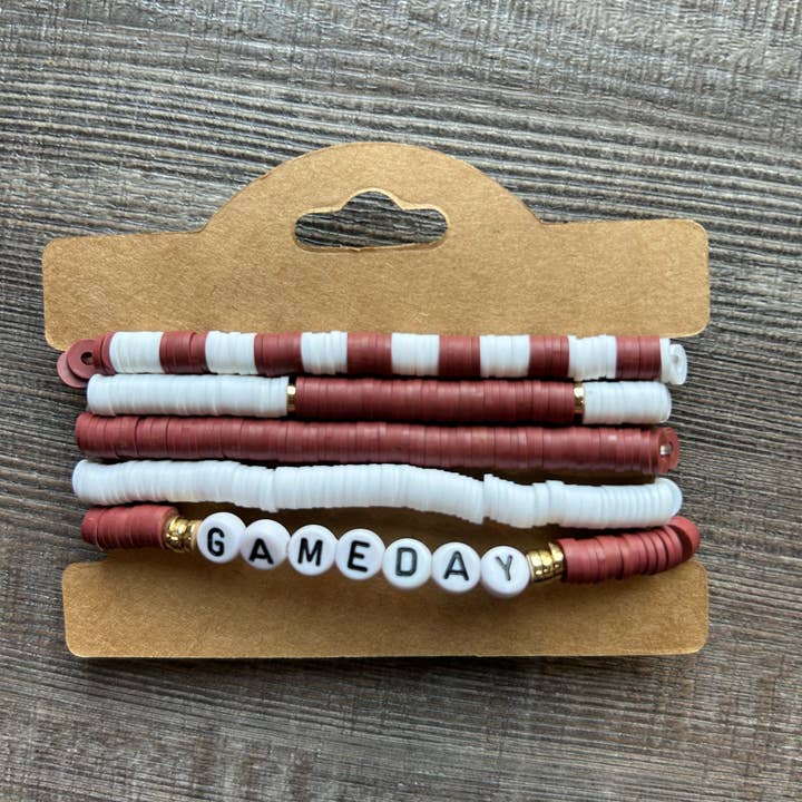 JILLIAN INK LLC - Wholesale Beaded Bracelet - Game Day Friendship Bracelets Burgundy and White
