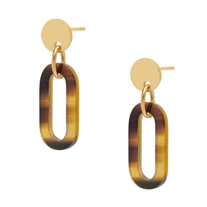 Öppen länk Brun naturlig horn droppeörhänge - Guld för wholesale av BRANCH JEWELLERY