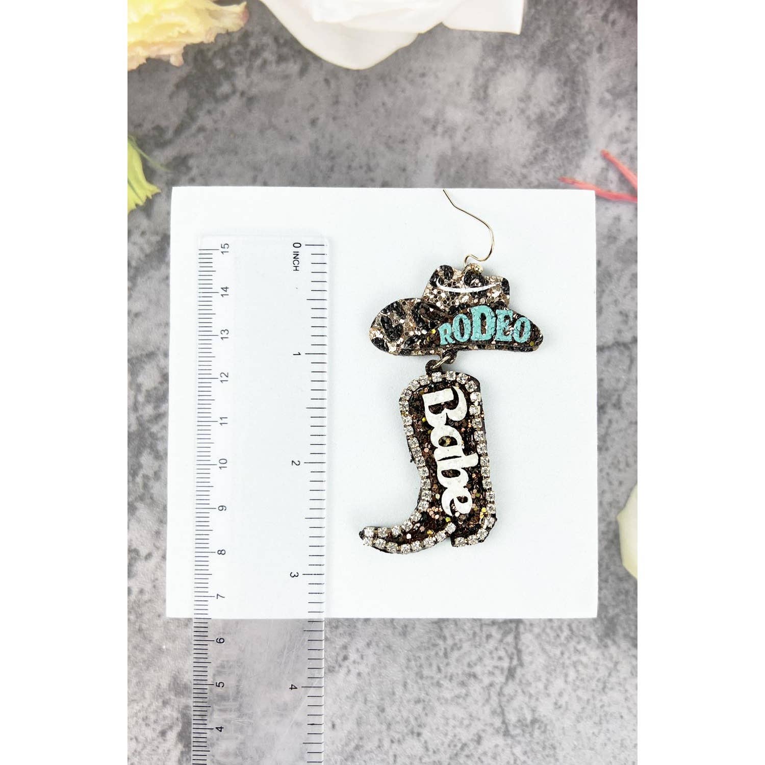JHP Collection - Wholesale Dangle Earrings - RODEO BABE HOOK EARRING OF GLITTER COW BOY HAT AND BOOTS
2