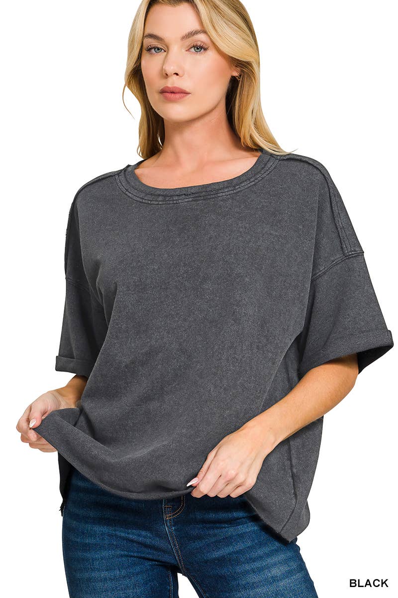 Vanilla Monkey - Wholesale Knit Top - Women's - French Terry Acid Washed Tee Shirts2