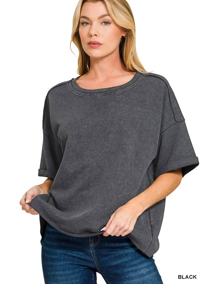 Vanilla Monkey - Wholesale Knit Top - Women's - French Terry Acid Washed Tee Shirts2