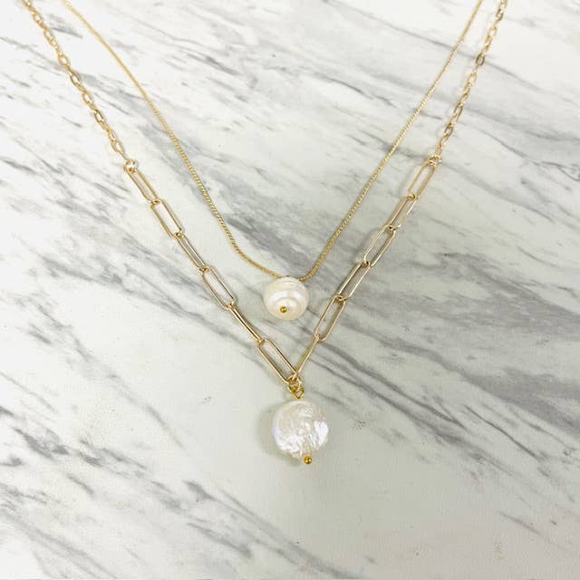 Anita K By Blushing Pink - Wholesale Pendant/Charm Necklace - Delicate Thin Chain Layered Necklace with Pearl Drops2