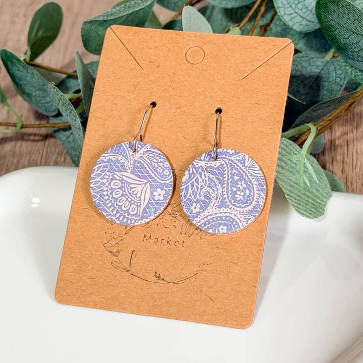 Pastel Purple Paisley Round Earrings for wholesale by Bee Marie Market LLC