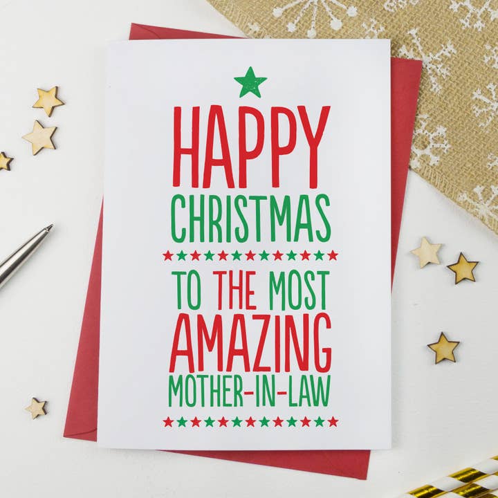 Amazing Mother In Law Christmas Card for wholesale by A is for Alphabet Ltd