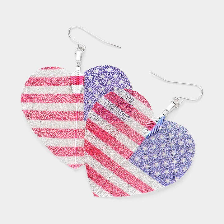 White Gold Dipped Sterling Silver Patriotic Heart Earrings for wholesale by Sensibling Corp.