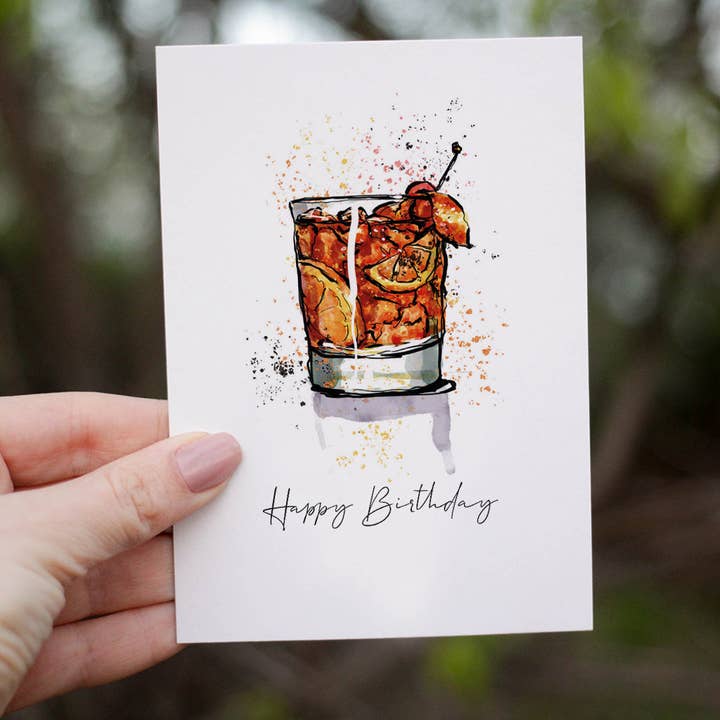 Old Fashioned Cocktail Birthday Card for wholesale by Memorology