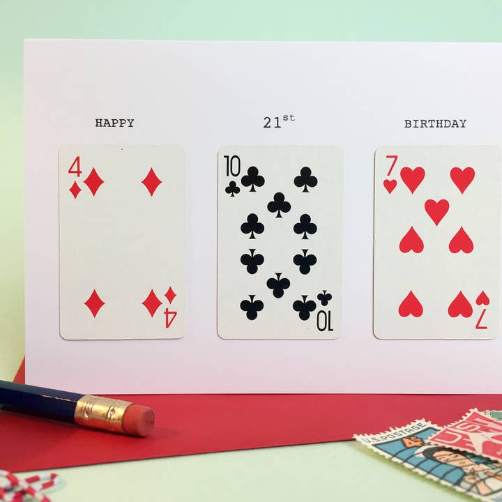 Biglietto di auguri per il 21° compleanno per la vendita all'ingrosso da parte di fracas studios.