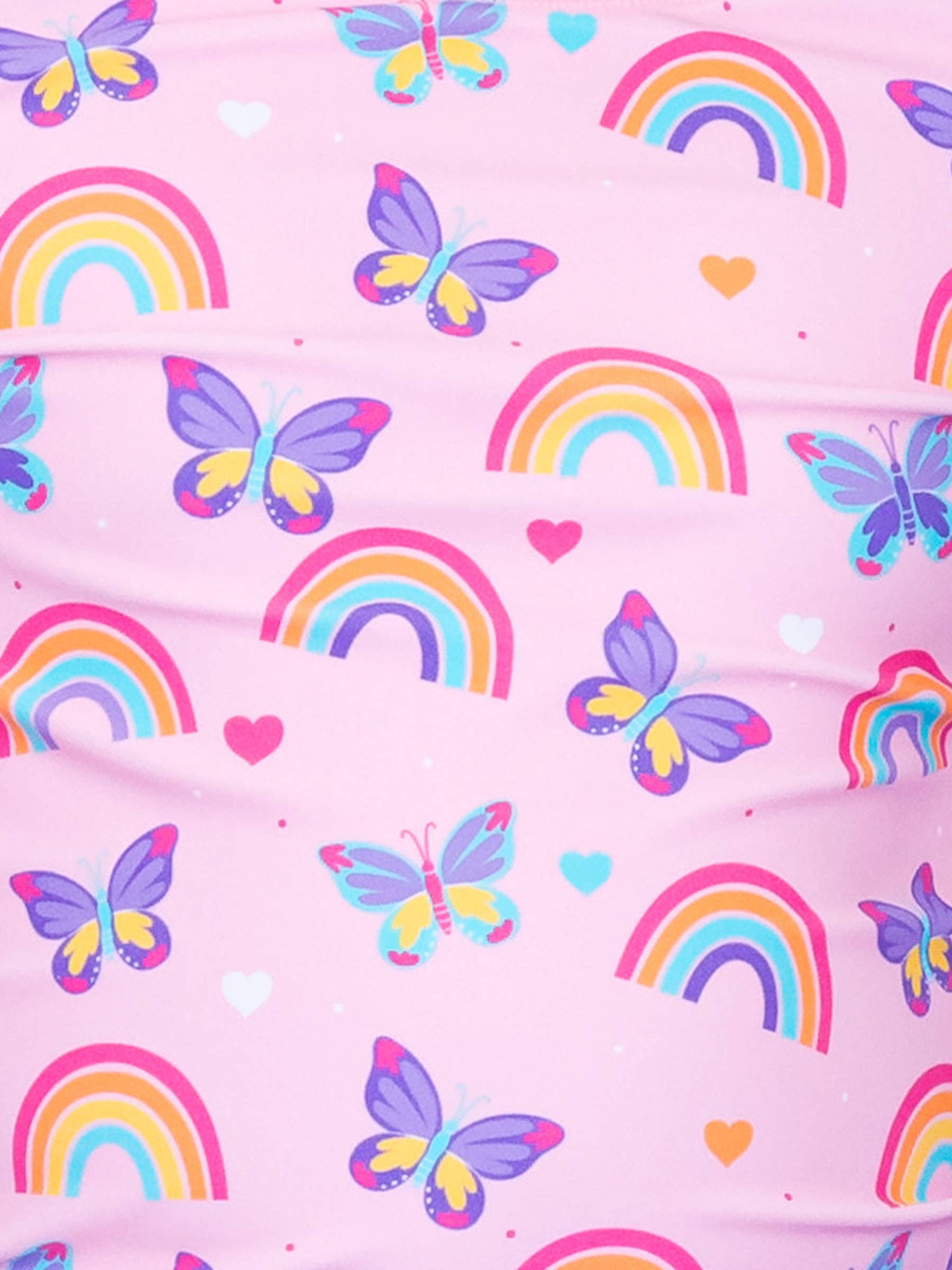 Pink Girls Rainbows & Butterflies Butterfly Sleeve One Piece Swimsuit for wholesale on Faire8