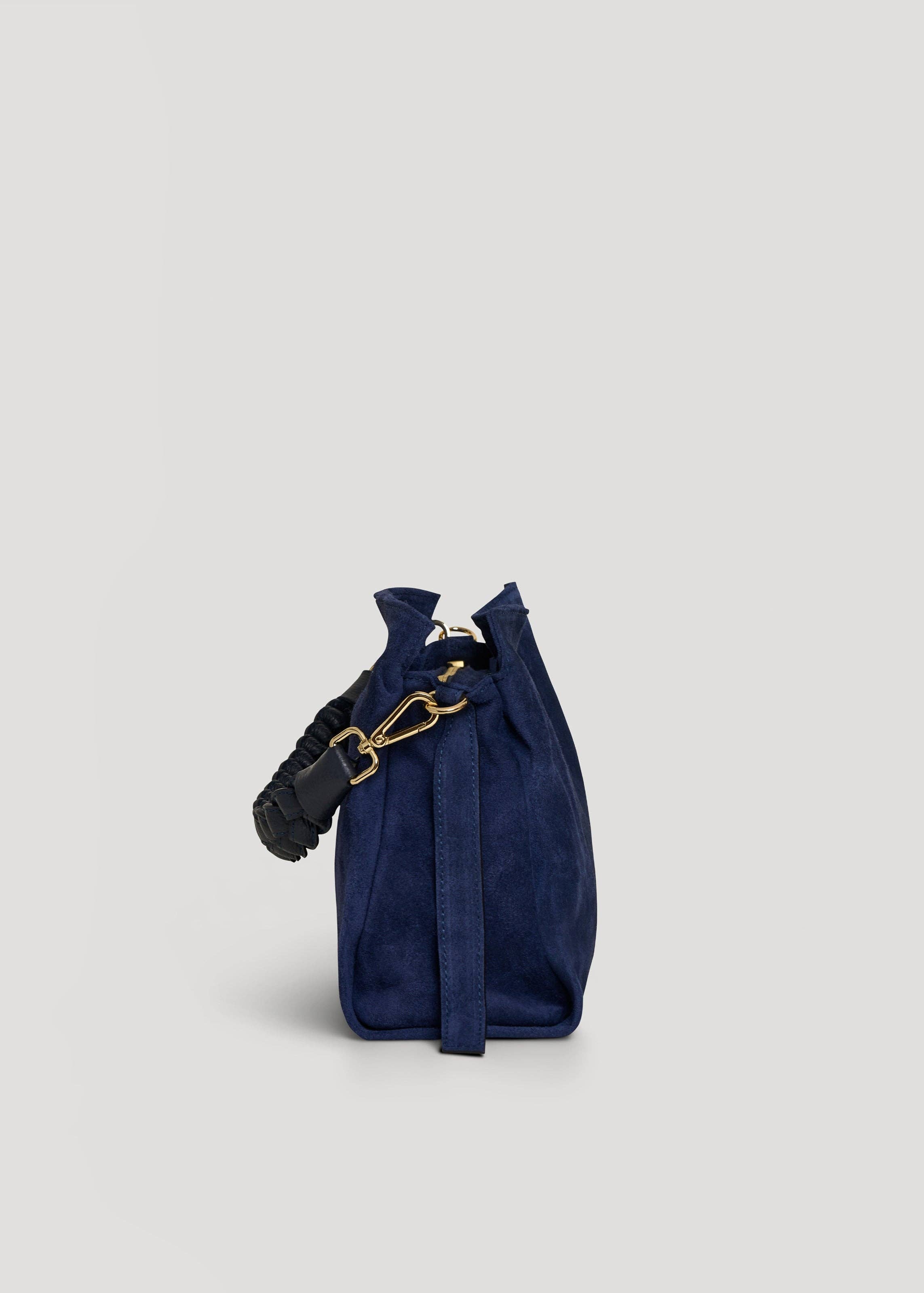 Voemièn - Vente Sac porté épaule – femme - Sac Braid en daim bleu marine et cuir Dollar2