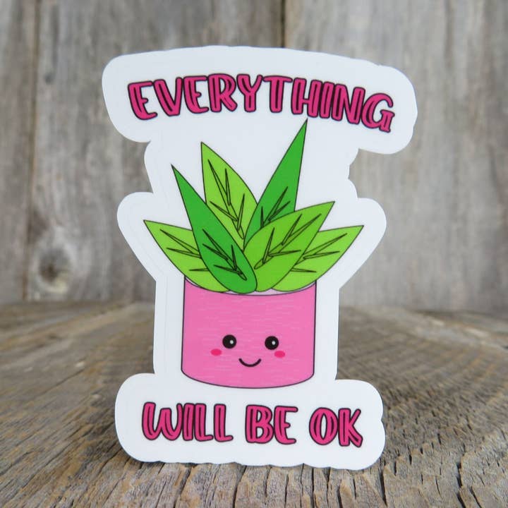 Tudo vai ficar bem Adesivo Full Color Kawaii House Plant impermeável Dizer positivo Dizer positivo Garrafa de água Amantes de plantas por atacado de Kirk's Krafts