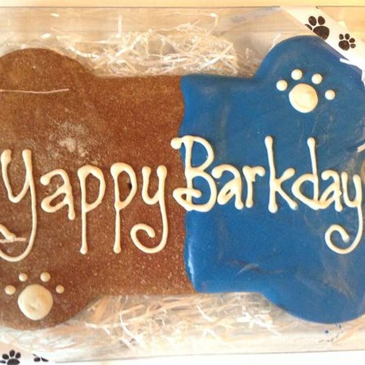 Yappy Barkday Bone Blue Dog Treat for wholesale by Taj Ma-Hound Bakery for Dogs