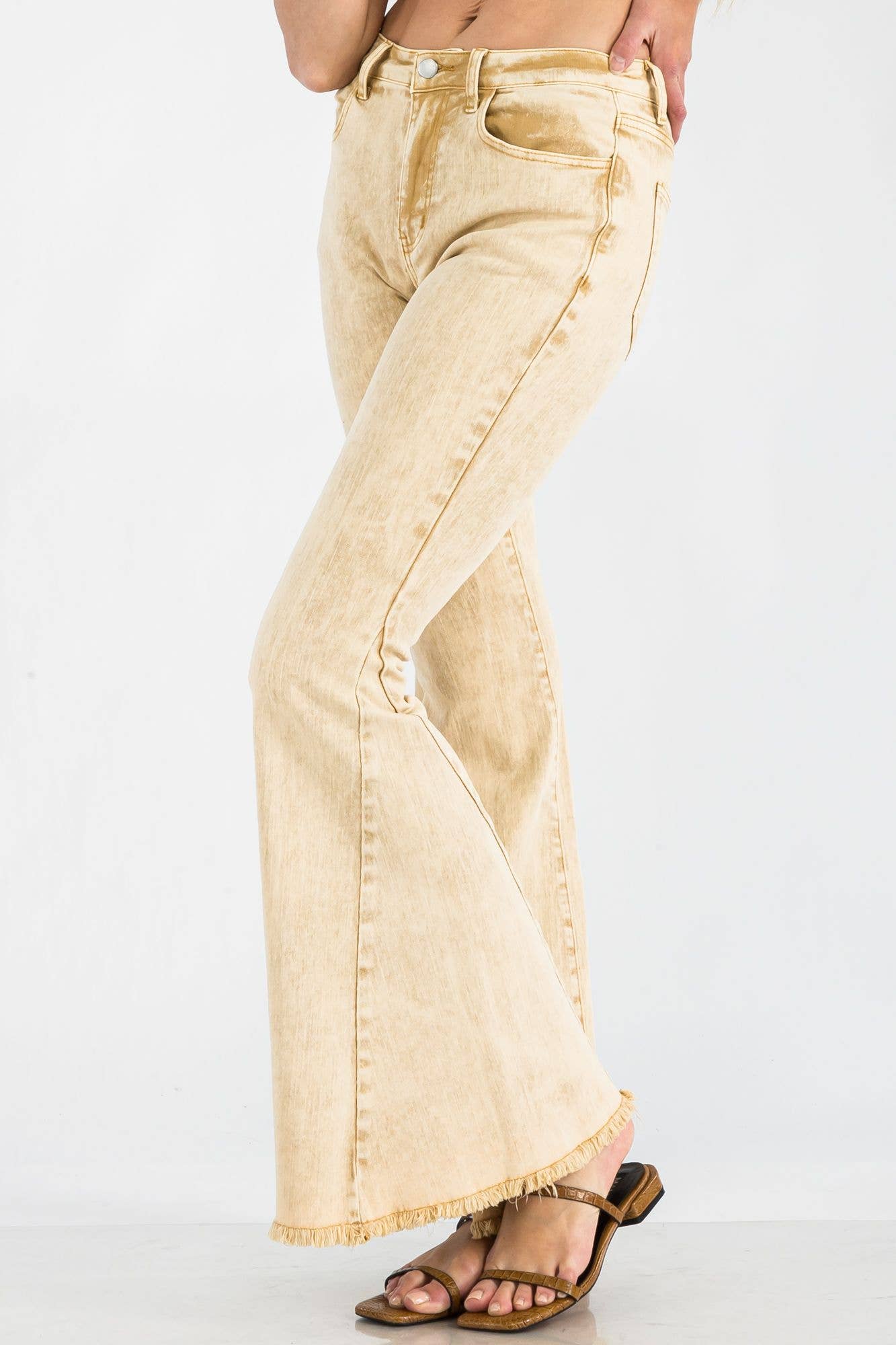 BNS - Wholesale Jeans - Women's - Acid Denim Bell Bottom Pants with Pockets Pink1