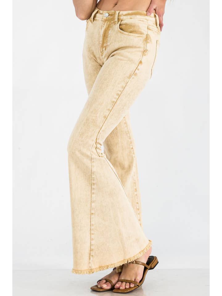 BNS - Wholesale Jeans - Women's - Acid Denim Bell Bottom Pants with Pockets Pink1