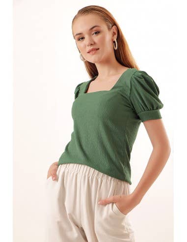 Mani Textile - Wholesale Blouse - Women's - Square neck blouse - Green2