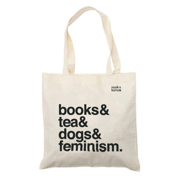 Books & Tea & Dogs & Feminism. | tote bag for wholesale by Nook & Burrow