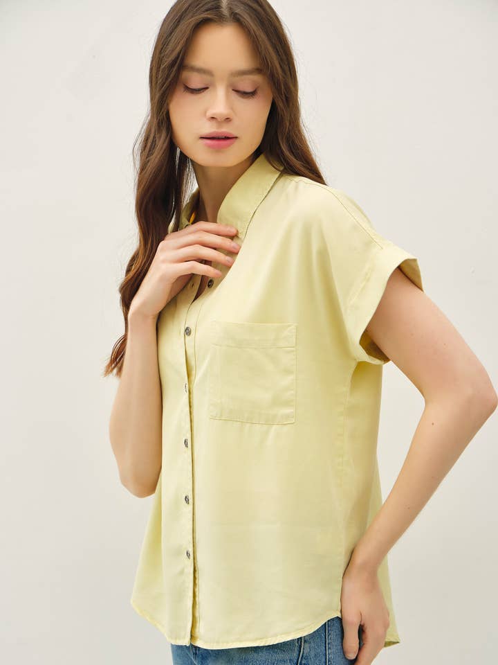 TENCEL SHORT DOLMAN SLEEVE BUTTON DOWN SHIRT for wholesale by Be Cool