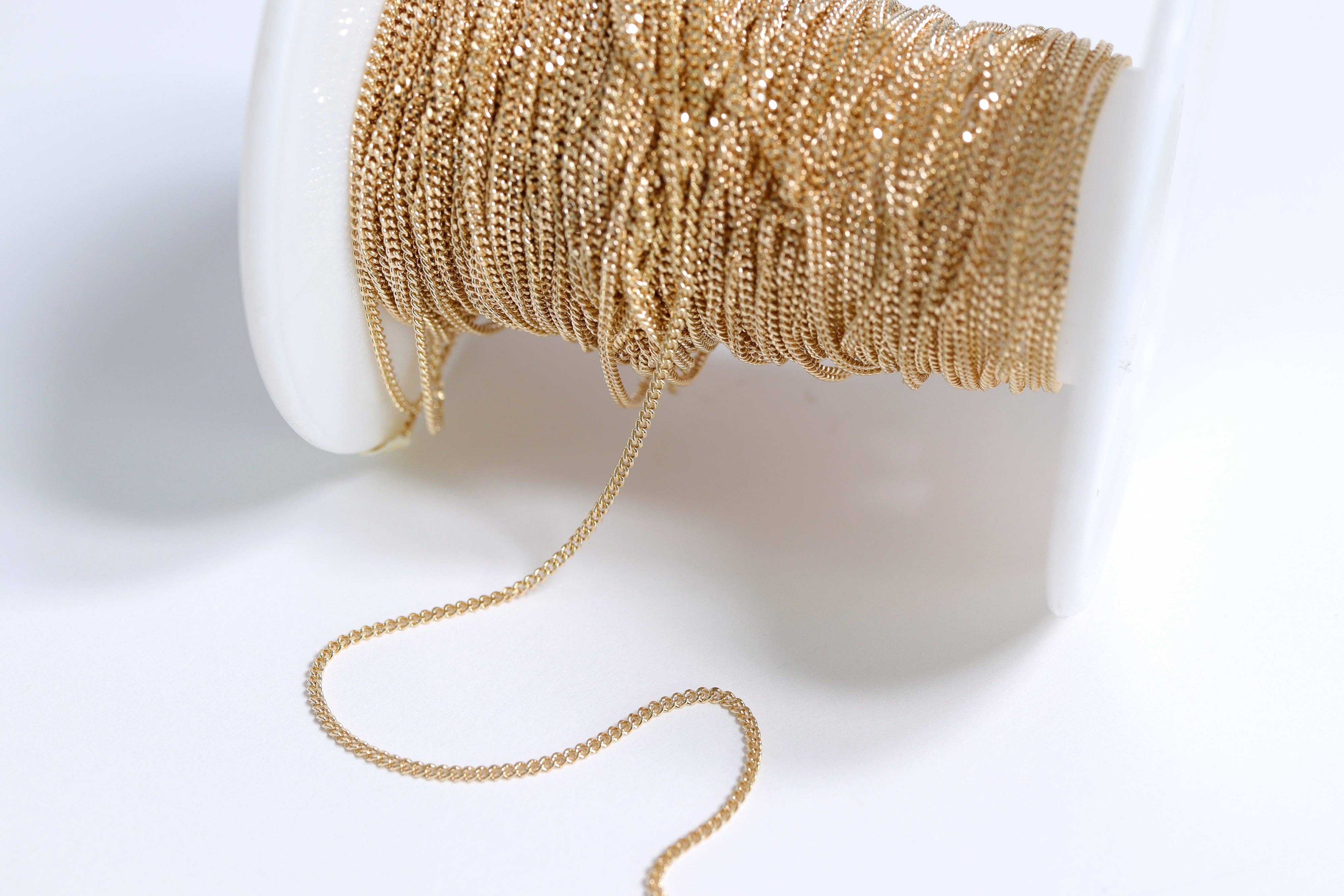 WJW - Wholesale Link & Chain Necklace - 0.9mm Fine Diamond Cut Curb 14K Gold Plated .925 Sterling Silver Permanent Jewelry Chain - By the Foot4