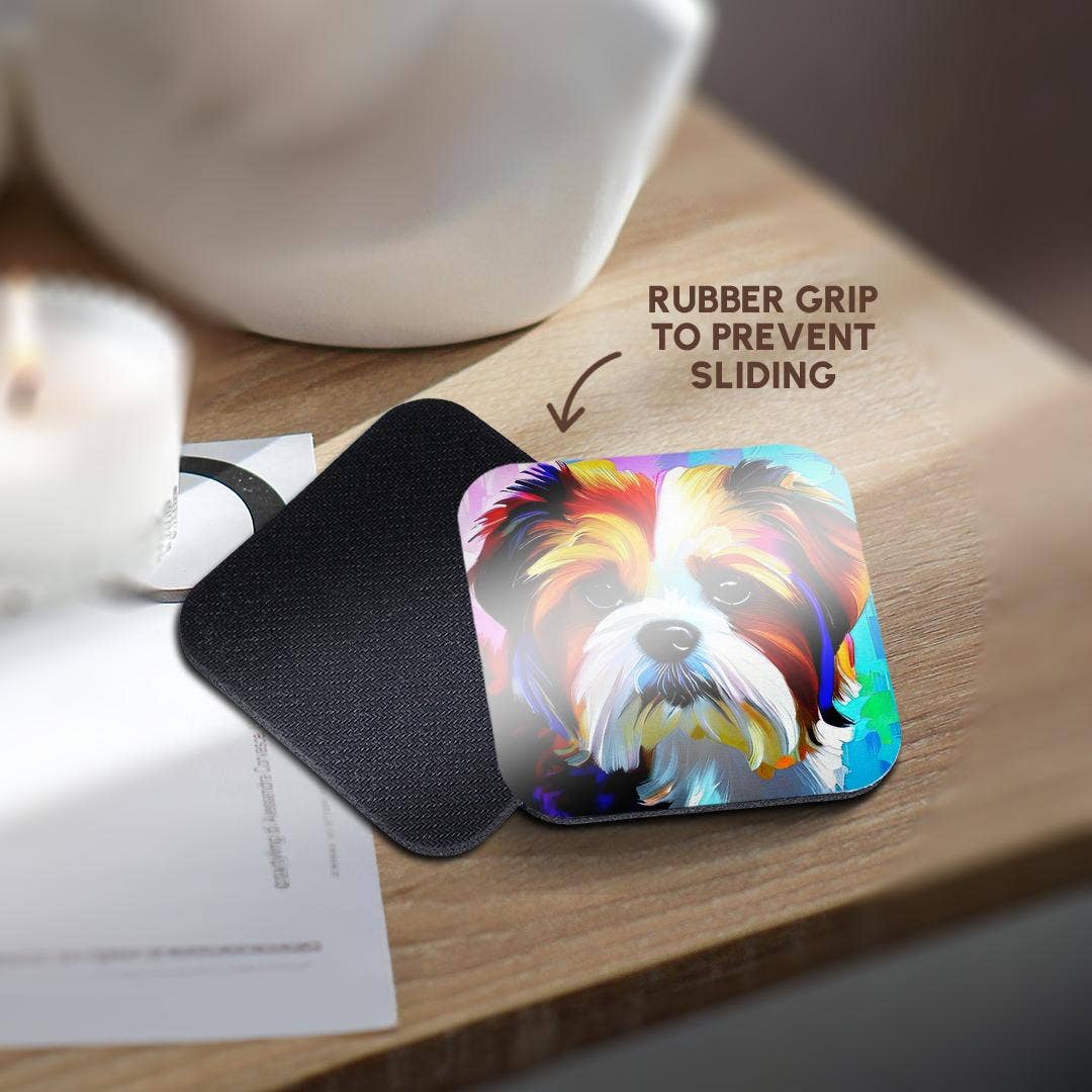 3dRose - Wholesale Coasters - 3dRose, Charming Shih Tzu dog portrait on blue and pink family friendly gift, Coaster10