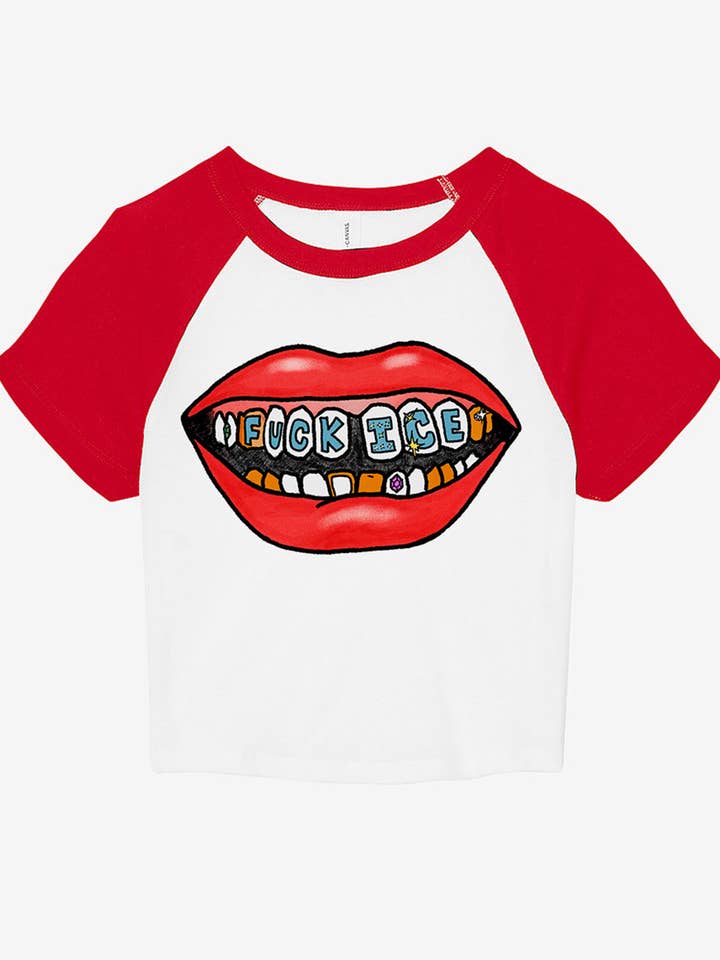Fuck Ice Grin Raglan Baby Tee for wholesale by Cosmic Shark Clothing