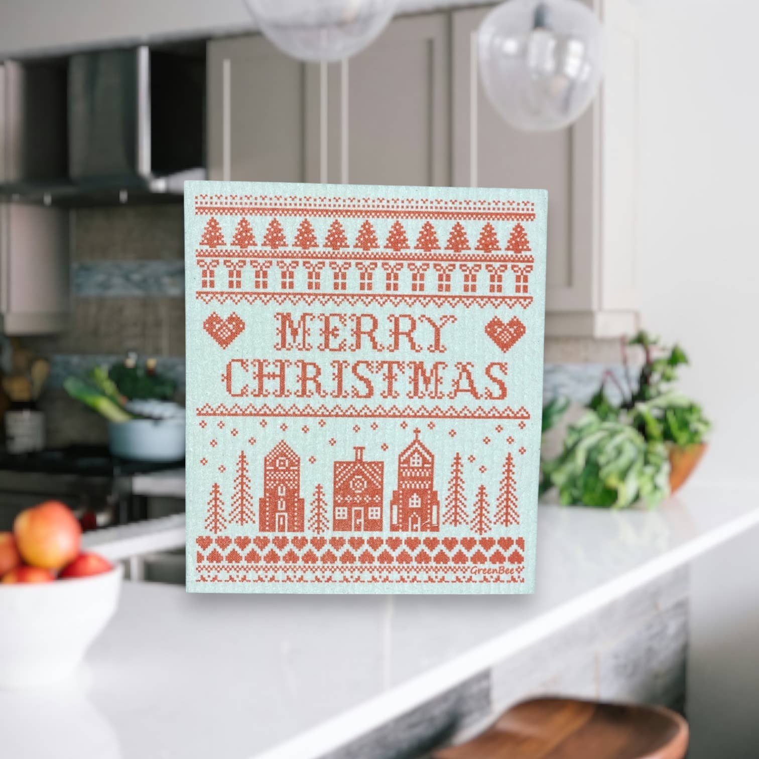 Green Bee Tea Towels - Wholesale Dishcloth - Merry Christmas Cross Stitch | Kitchen Cloth | Swedish Cloth3