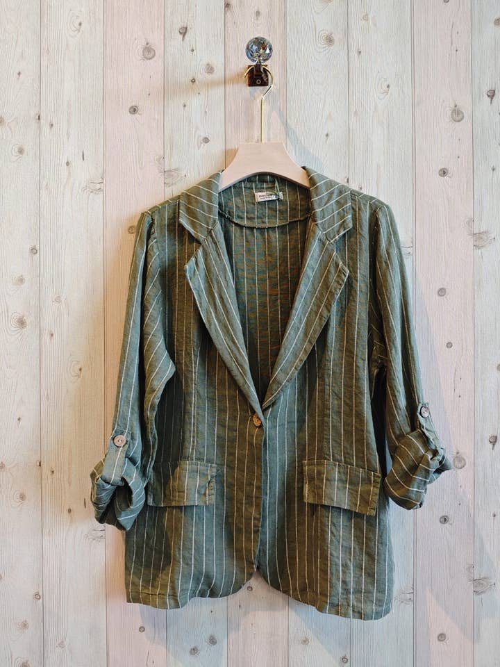 Linen & More - Wholesale Blazer - Women's - REF 3455 100% LINEN STRIPED BLAZER