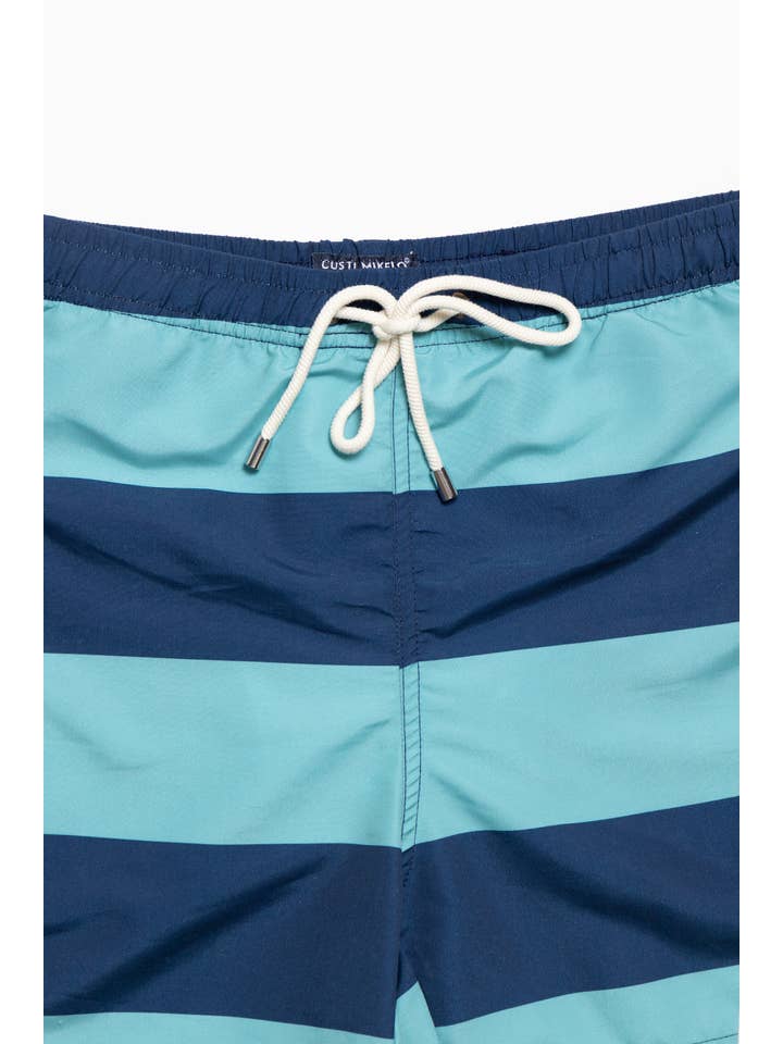 Custi Mikelo: Men's Clothing & Christmas Gifts – Calções de banho - Homem por atacado – Maiô Listrado Azul com Faixas Largas2