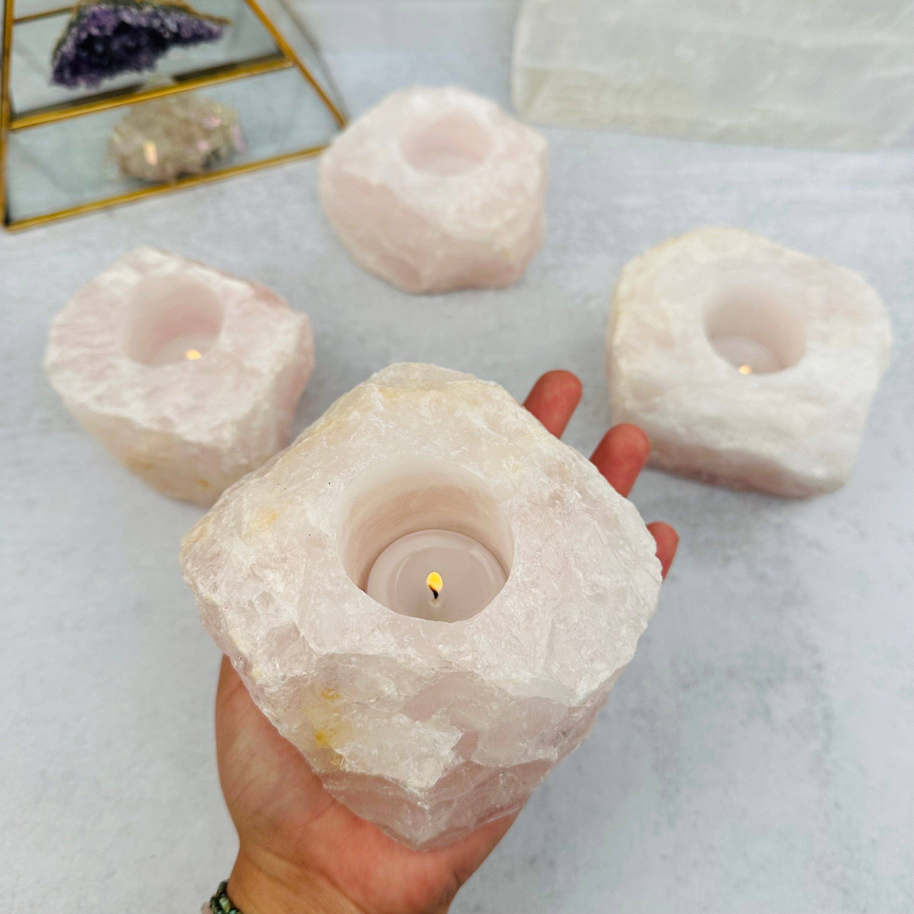 Rock Paradise - Wholesale Candle Holder - Rose Quartz "B" Grade Crystal Candle Holder3