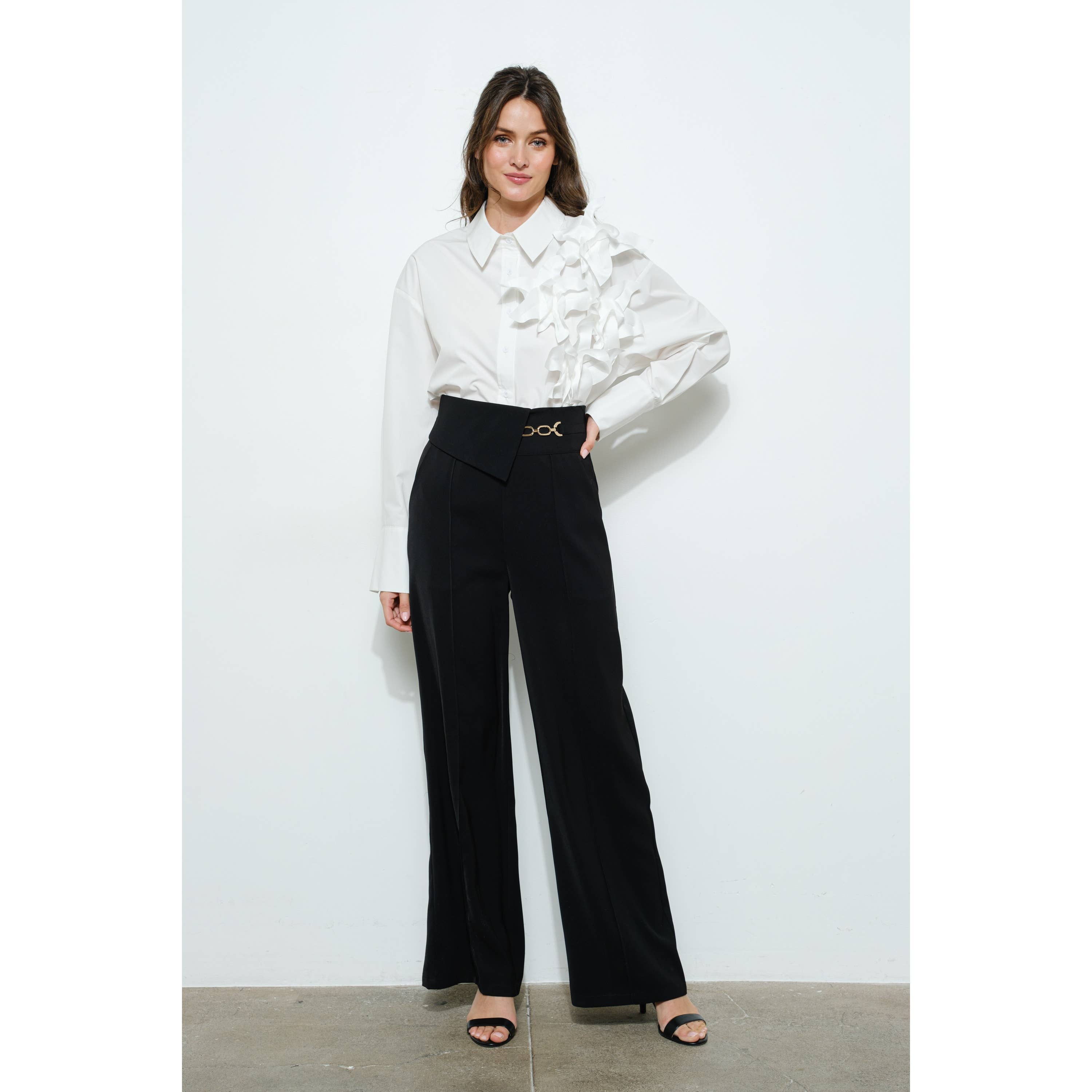 INA – Engroshandel Bluse - Dame – 3D båndblomst applikation skræddersyet skjorte4