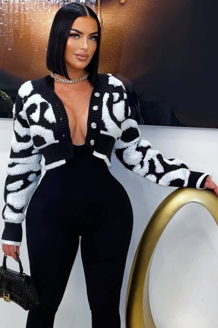 5besties inc - Vendita all'ingrosso Cardigan - Donna - CARDIGAN CORTO IN MAGLIONE A BLOCCHI DI COLORE