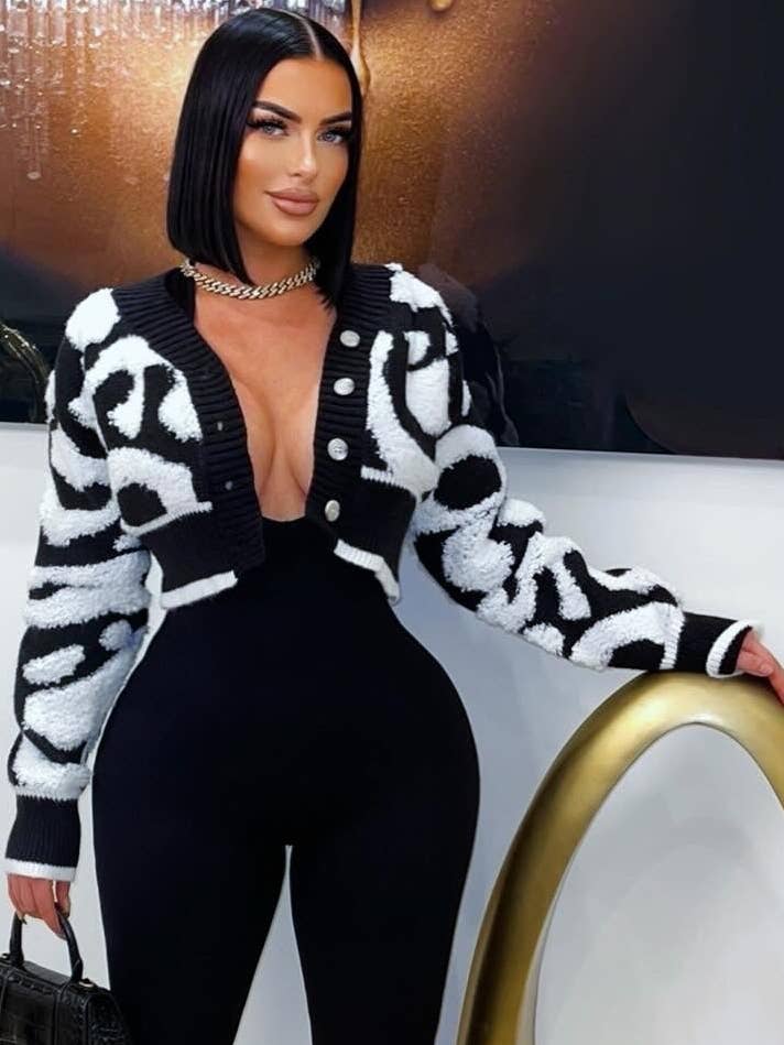 5besties inc - Vendita all'ingrosso Cardigan - Donna - CARDIGAN CORTO IN MAGLIONE A BLOCCHI DI COLORE0