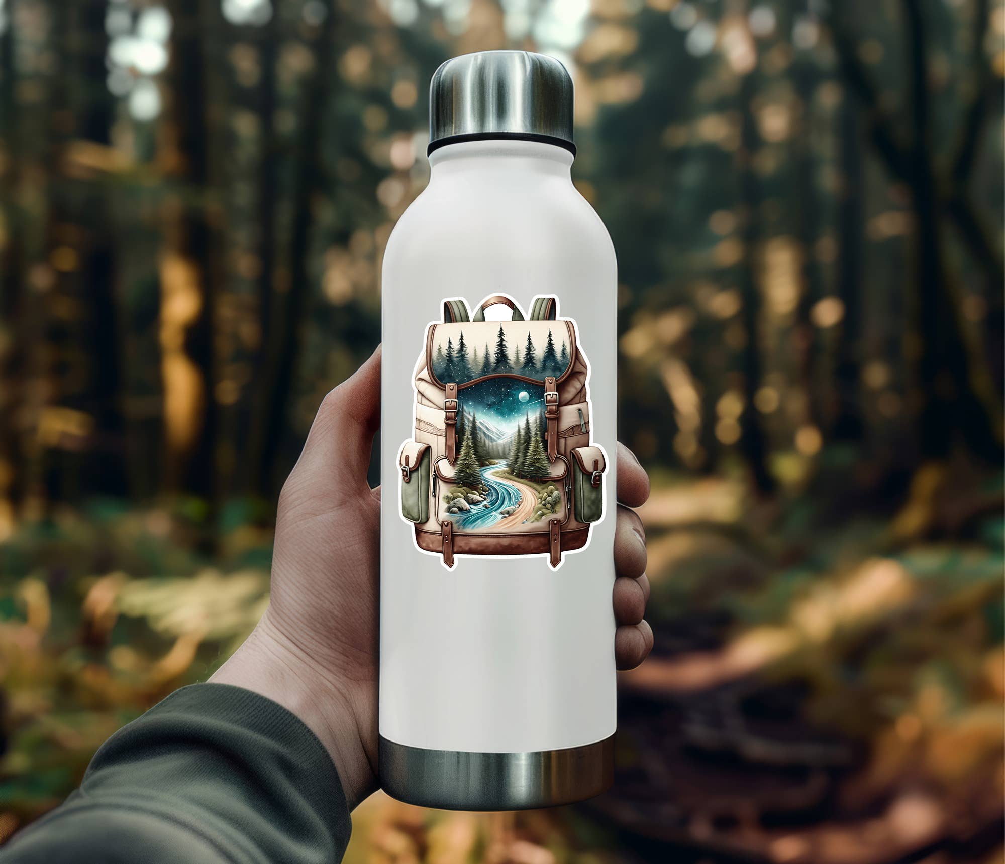 PiggyPrintStickers - Wholesale Sticker - Hiking Sticker | River & Mountain Scene | Travel Decal2