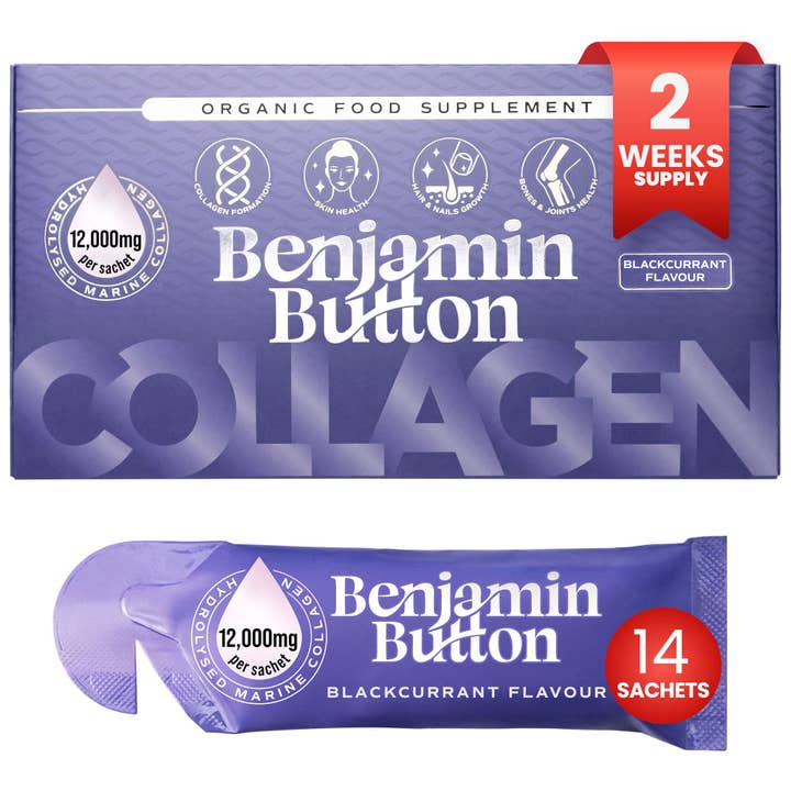 14x BlackCurrant 12,000mg Marine Collagen Liquid Sachets for wholesale by Benjamin Button