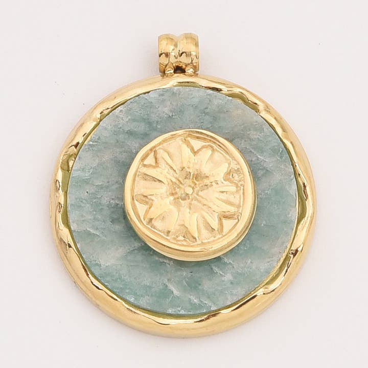 Guldpläterad stjärnberlock, Amazonit rostfritt stål, SCP098 för wholesale av Beads Creation