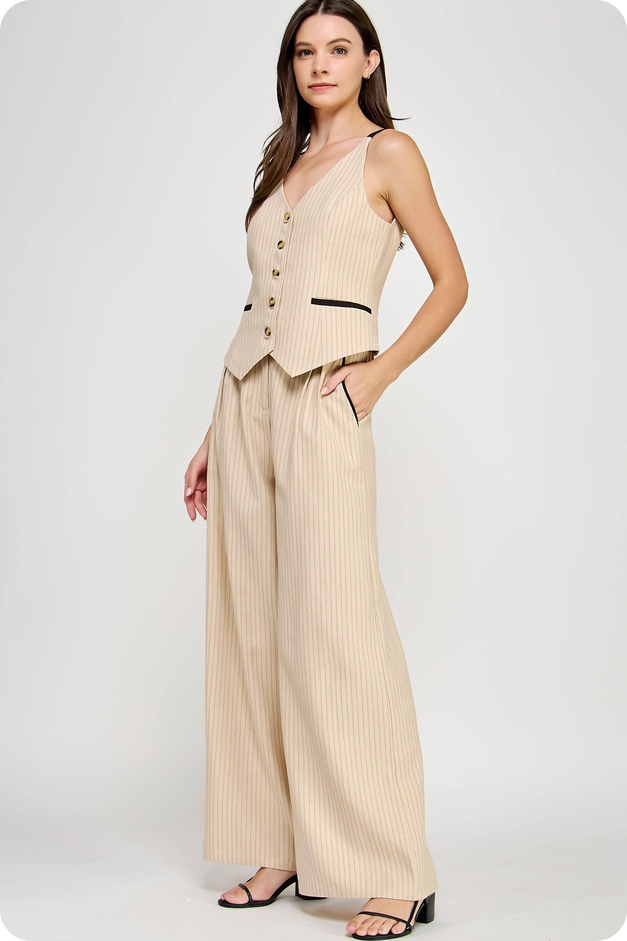 Strut & Bolt – Engroshandel Bukser - Dame – Linnedbukser med kontrastpiping detaljer5