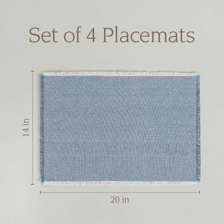 over&back - Wholesale Placemat - Over&back Set of 4 Woven Frayed Chambray Placemats