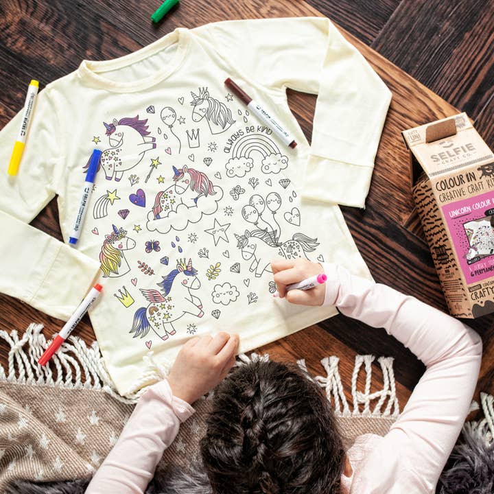 Unicorn Kids Colour In Top for wholesale by Selfie Craft Co