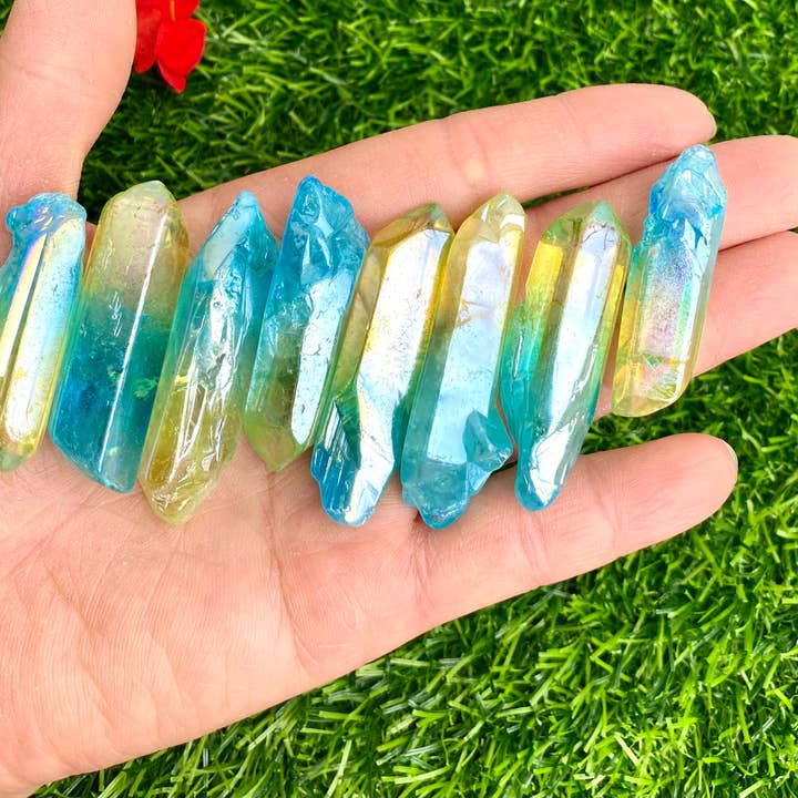 KayleeNYC - Wholesale Spiritual Stone/Crystal - Wholesale Lot 1 Lb Rainbow Aura Quartz Wand Tumble Crystal