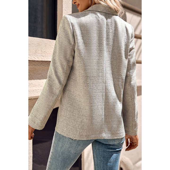 khaki Fit Button Open Front Long Sleeve Solid Blazer for wholesale on Faire