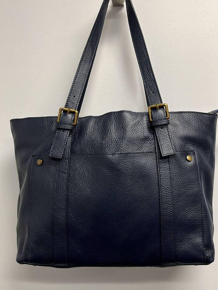 OF31 Italian Navy Blue Leather Zipped Tote JIJOU CAPRI for wholesale by JIJOU CAPRI