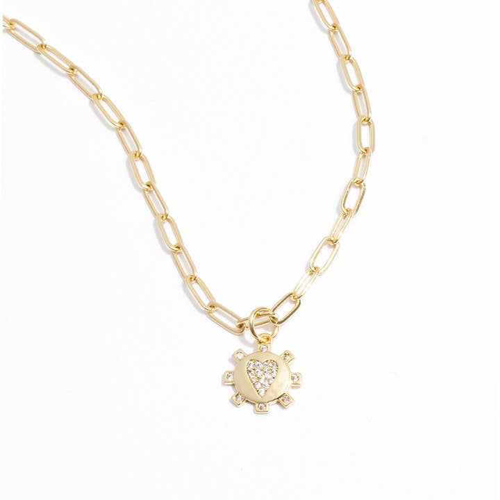 Collana a cuore con pavé in oro e zirconia cubica per la vendita all'ingrosso da parte di Heilo Jewelry