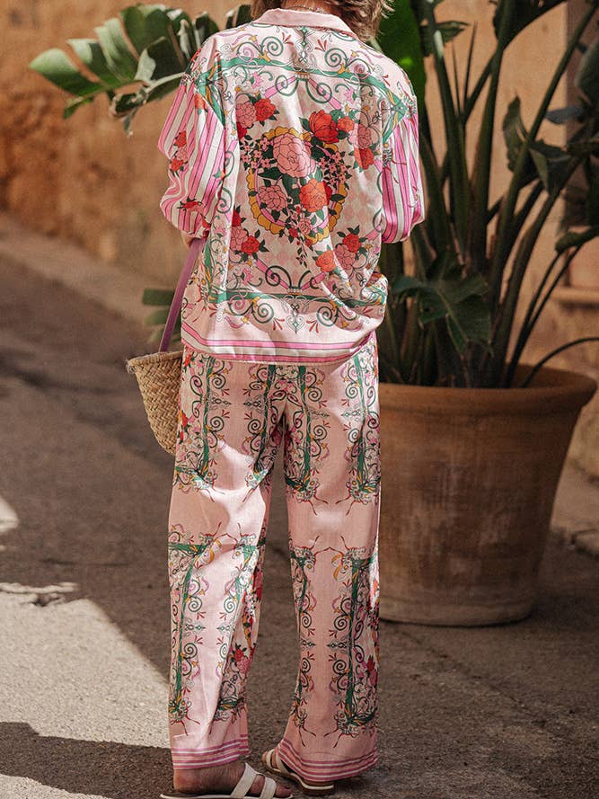 Pink Multi Color Floral Print 2pcs Pants Set ZK1916 for wholesale on Faire3