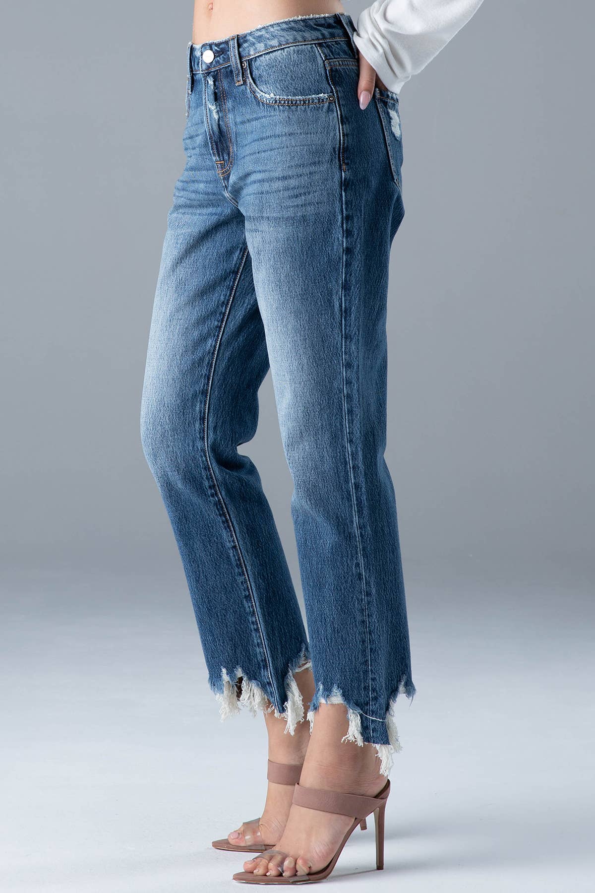 Ceros Jeans - Vente Jean – femme - Jeans en jean droit taille moyenne haute Distress pour femmes2