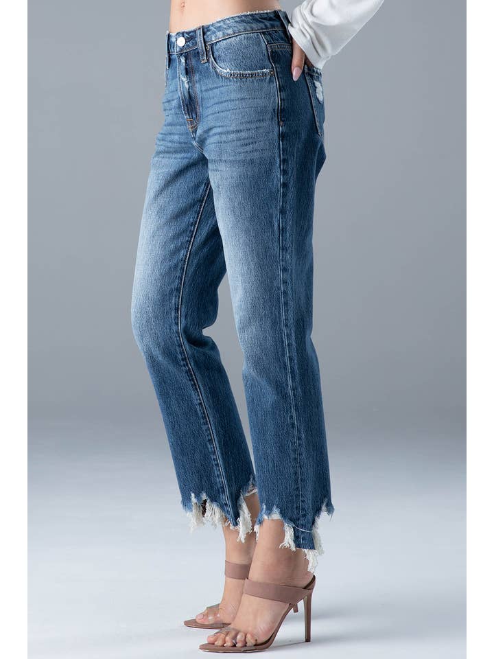 Ceros Jeans - Vente Jean – femme - Jeans en jean droit taille moyenne haute Distress pour femmes2