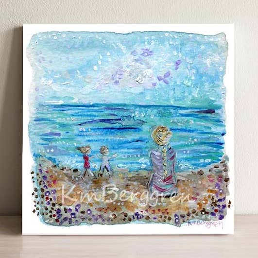 Quietude - Mother and 2 kids on Dreamy Beach Art Print for wholesale by Katie m. Berggren art & design, LLC