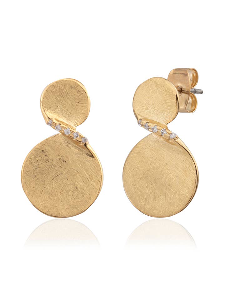 Gold Tone Modern Curve Earring with CZ for wholesale by AJS Design Studio