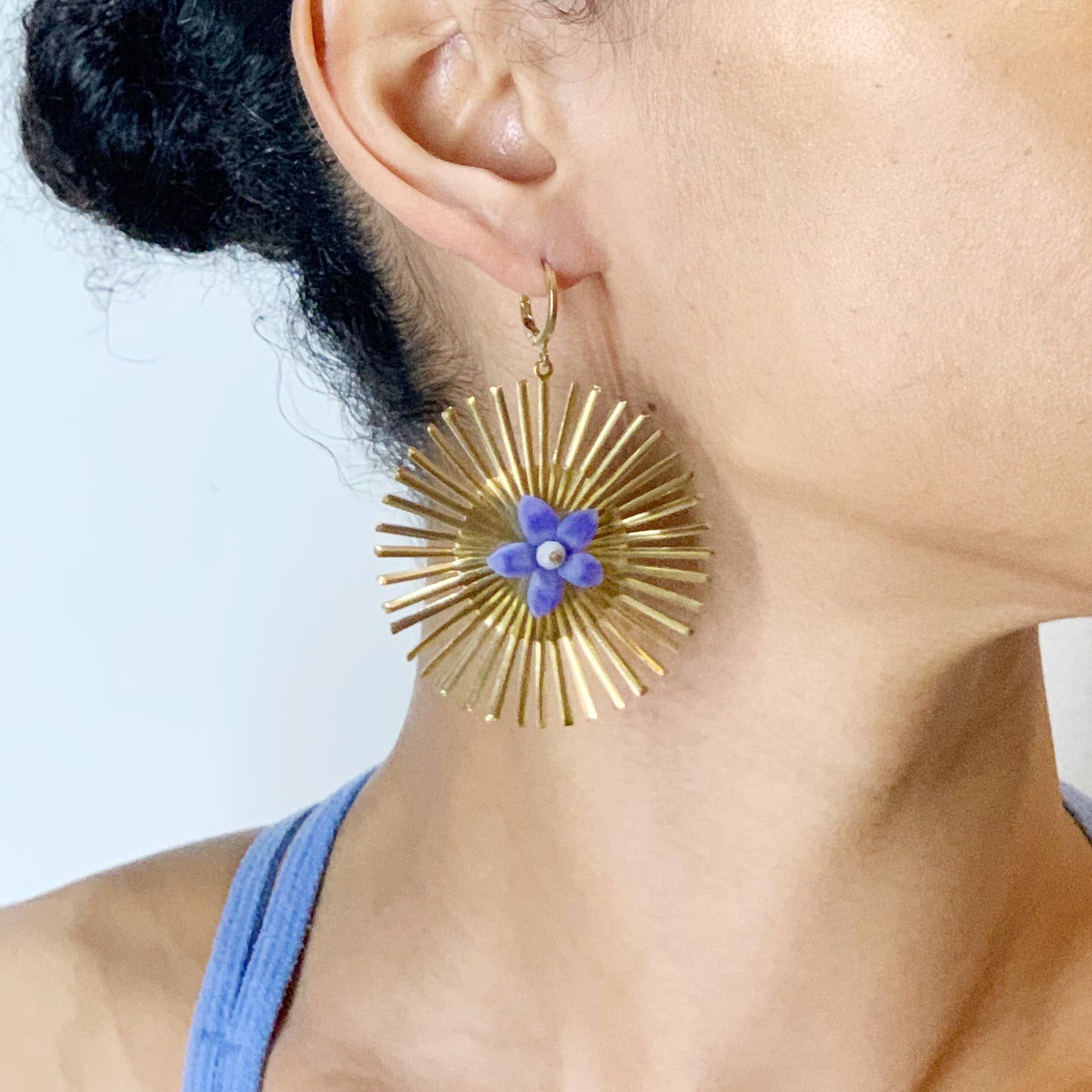 Bou Cou - Wholesale Dangle Earrings - Bammm Blue Vintage Flower Dangle Earrings2