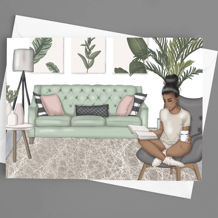 Carte de notes pliée Livres et café à la maison pour la vente par Apraca - Paper Goods