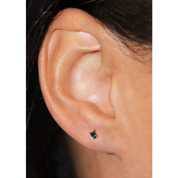 Porter Lyons - Wholesale Stud/Post Earrings - Mini Baguette Emerald Threaded Flat Back Earring | Single1